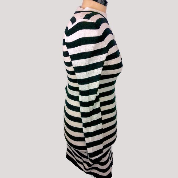 French Connection Black & White Striped Knit Aline Long Sleeve Midi Mock Dress - Picture 6 of 7